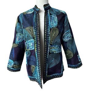 Life Style Women’s Jacket Open Front 1005 Cotton Art Deco Lined Dressy SZ PM